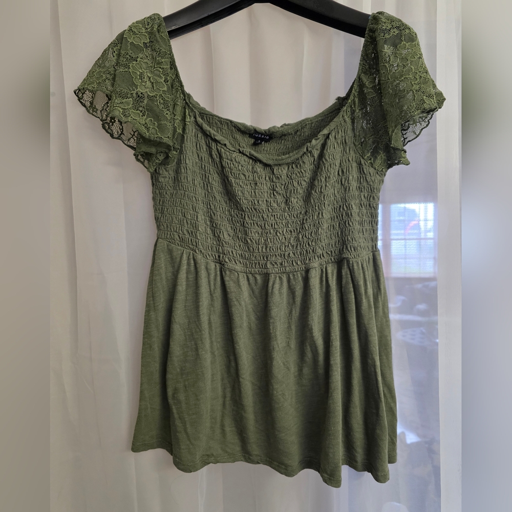 Torrid Green Ruffled Cap Sleeve Blouse